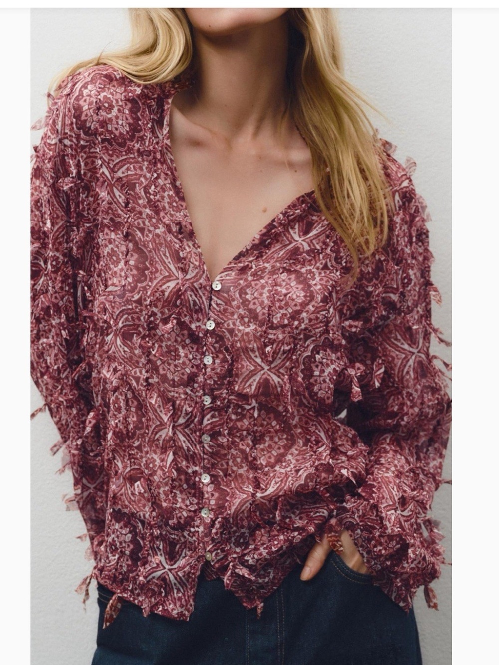 NEW ZARA PRINT FRINGE BLOUSE SIZE S 
🚨FIRM PRICE NO DISCOUNT